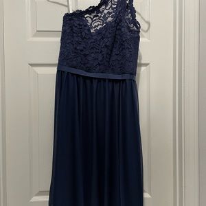 David’s Bridal dark blue dress.